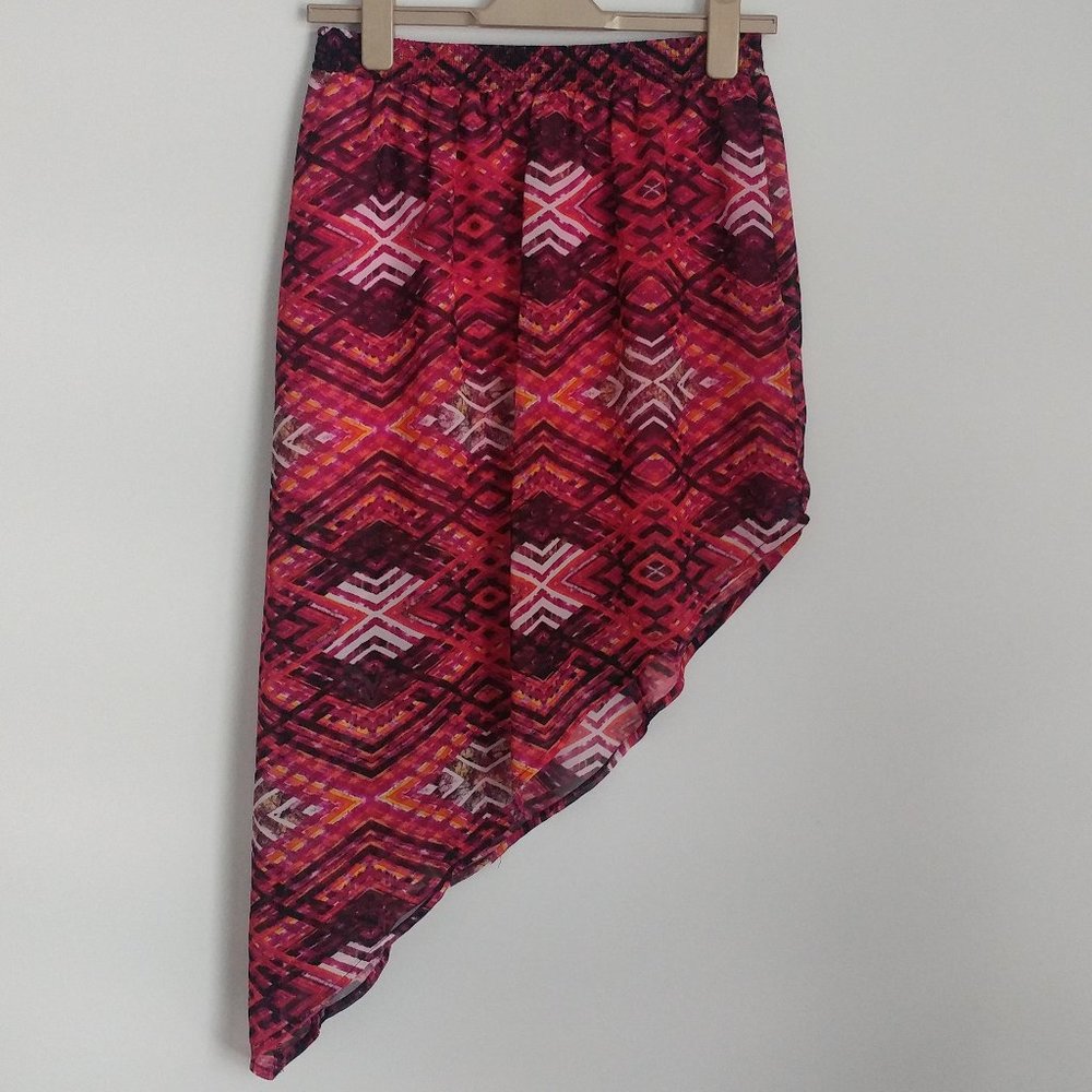 Asymmetrical Beach Coverup Skirt Boho Geometric Dark Fairy Flirty Size Small